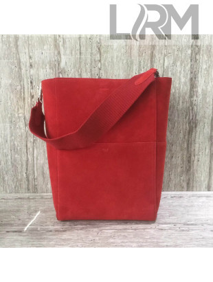 Celine Sangle Bucket Bag in Suede Calfskin Red 2018
