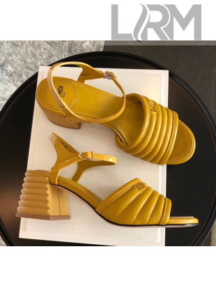 Fendi Leather Promenade Sandals With Wide Topstitched Band Yellow 2020