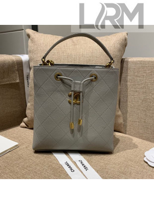Chanel Drawstring Bucket Top Handle Bag in Grained Calfskin AS0310 Light Gray 2019