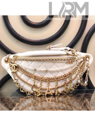 Chanel Quilted Leather Chain Tassel Charm Belt Bag AS0775 White 2019