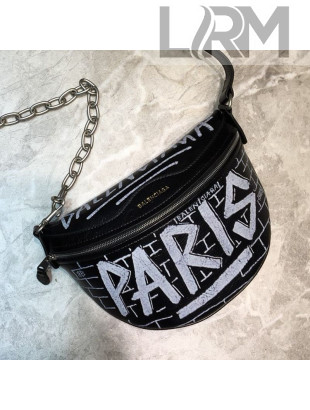 Balenciaga Souvenir XS Graffiti Calfskin Belt Bag Black/White 2019