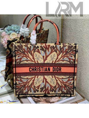 Dior Large Book Tote in Coral Embroidered Canvas 2020