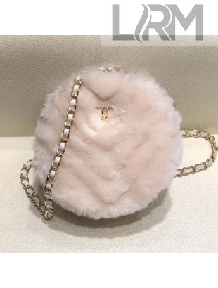 Chanel Chevron Fur Round Clutch with Chain A88803 White 2019