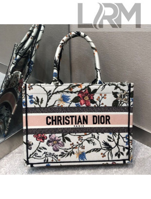 Dior Small Book Tote in Flower Embroidered Canvas Pink 2020