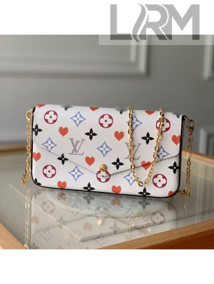 Louis Vuitton Pochette Félicie Chain Clutch Mini Bag in Rainbow Monogram Flower White Canvas M80232 2020