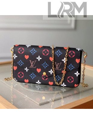 Louis Vuitton Pochette Félicie Chain Clutch Mini Bag in Rainbow Monogram Flower Black Canvas M80232 2020