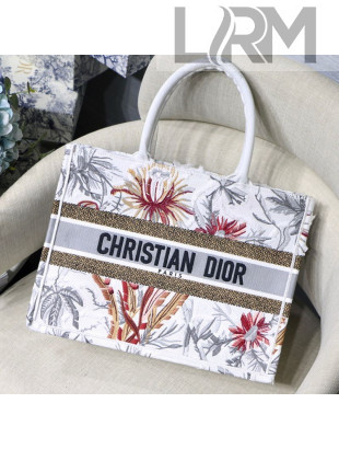 Dior Small Book Tote in Flower Embroidered Canvas Light Grey 2020
