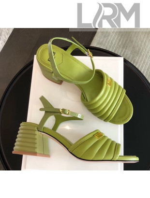 Fendi Leather Promenade Sandals With Wide Topstitched Band Green 2020