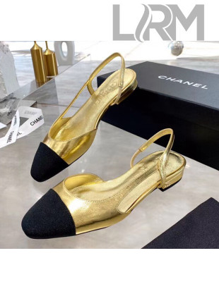Chanel Lambskin & Grosgrain Flat Slingbacks Ballerina G31319 Gold/Black 2020