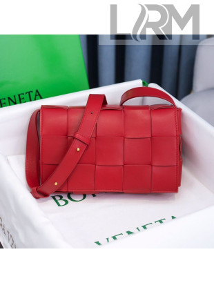 Bottega Veneta Cassette Small Crossbody Messenger Bag in Maxi-Woven Lambskin Red 2020