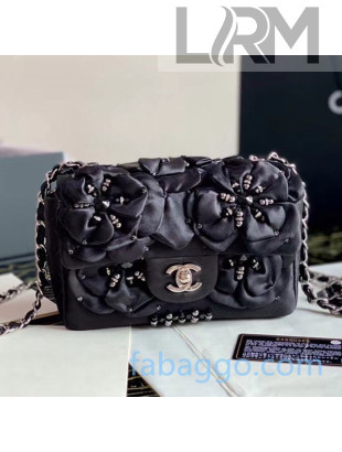 Chanel Satin Mini Flap Bag with Flower Charm A69900 Black 2020