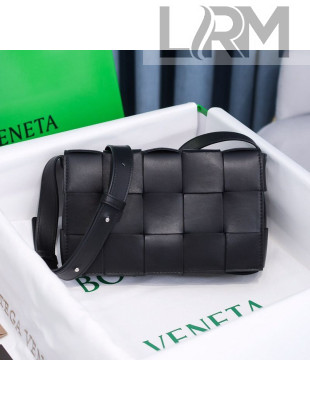 Bottega Veneta Cassette Small Crossbody Messenger Bag in Maxi-Woven Lambskin Black/Silver 2020
