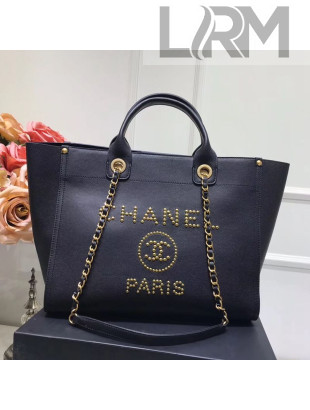 Chanel Deauville Grained Calfskin Medium Shopping Bag A57067 Black/Gold 2019