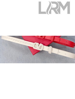 Valentino Wrap VLogo Calfskin Belt with 2cm V Buckle White 2021