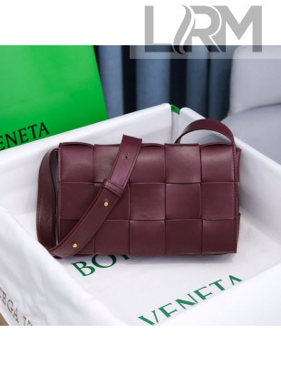 Bottega Veneta Cassette Small Crossbody Messenger Bag in Maxi-Woven Lambskin Burgundy 2020