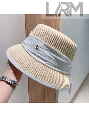 Chanel Paper Straw Bucket Hat with White Shiny Band Beige 2021