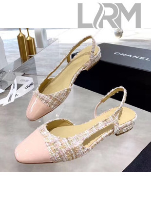 Chanel Patent Leather & Tweed Flat Slingbacks Ballerina G31319 Pink 2020