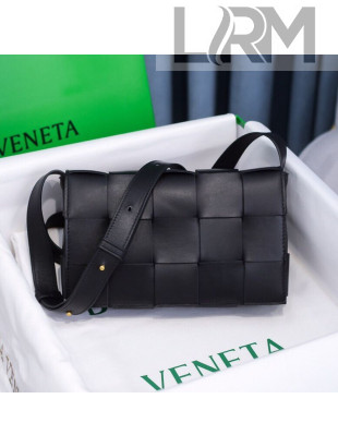 Bottega Veneta Cassette Small Crossbody Messenger Bag in Maxi-Woven Lambskin Black/Gold 2020