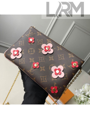 Louis Vuitton Blooming Flowers Pochette Double Zip Chain Wallet in Monogram Canvas M63905 Pink 2019