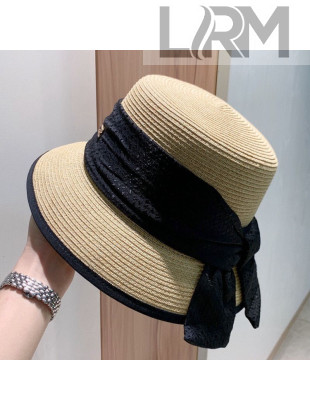 Chanel Paper Straw Bucket Hat with Black Shiny Band Beige 2021