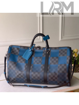 Louis Vuitton Keepall Bandouliere 50 Travel Bag in Blue Damier Giant Canvas N40410 2020