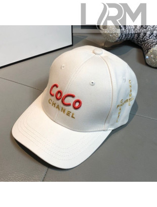 Chanel Coco Canvas Baseball Hat White 2021