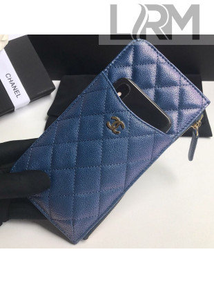 Chanel Iridescent Quilted Grained Calfskin Classic Pouch for iPhone AP0225 Blue 2019