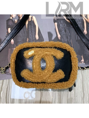 Chanel Shiny Crumpled Sheepskin and Shearling Sheepskin Waist Bag/Belt Bag AS0406 Brown 2019