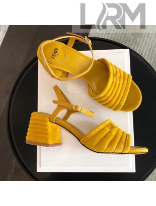 Fendi Suede Promenade Sandals With Wide Topstitched Band Yellow 2020