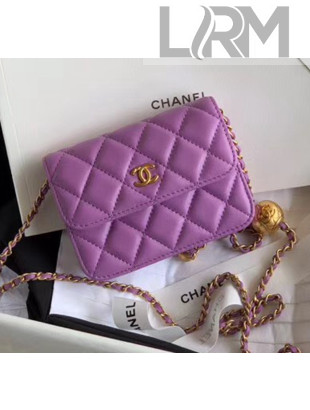 Chanel Quilted Lambskin Waist Bag With Metal Ball AP1465 Purple 2020