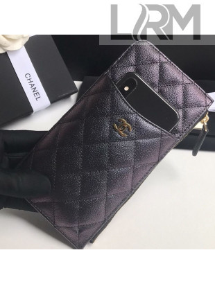 Chanel Iridescent Quilted Grained Calfskin Classic Pouch for iPhone AP0225 Black 2019