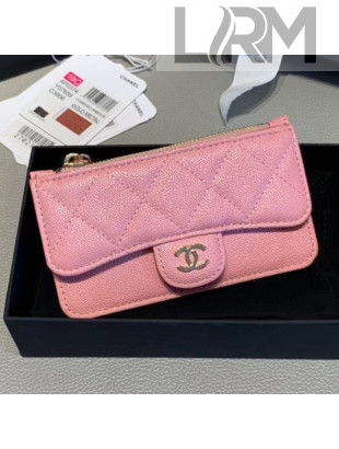 Chanel Quilted Grained Calfskin Zipped Classic Card Holder AP0374 Pink 2019