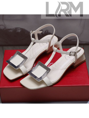 Roger Vivier Calfskin Square Buckle Sandals White/Silver 2021