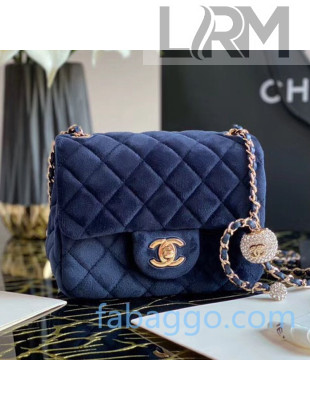 Chanel Quilted Velvet Mini Flap Bag with Crystal Ball AS1786 Blue 2020