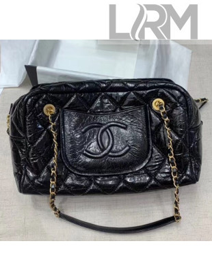 Chanel Crinkled Calfskin Bowling Shopping Bag Black 2020