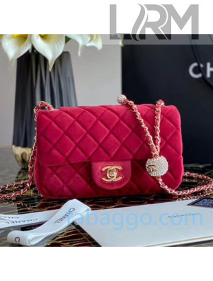 Chanel Quilted Velvet Small Flap Bag with Crystal Ball AS1787 Fuchsia Pink 2020