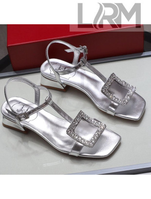 Roger Vivier Calfskin Crystal Buckle Sandals Silver 2021