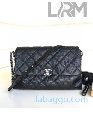 Chanel Crinkled Leather Flap Bag Black/Silver 2020