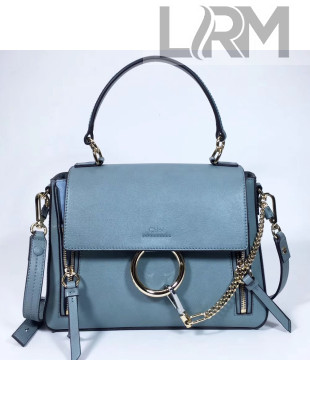 Chloe Small Faye Day Double Carry Bag in Smooth & Suede Calfskin Cloudy Blue 2017