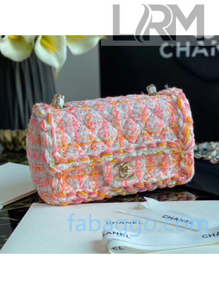 Chanel Tweed Sequins Classic Small Flap Bag Orange/White/Pink 2020