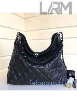 Chanel Crinkled Leather Maxi Hobo Bag Black/Silver 2020