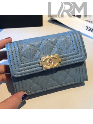 Chanel Grained Leather Fold Boy Small Flap Wallet A84432 Sky Blue 2019