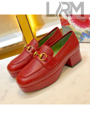 Gucci Leather Platform Loafer with Horsebit 565365 Red 2019