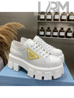 Prada Calfskin Platform Sneakers White/Yellow 2021