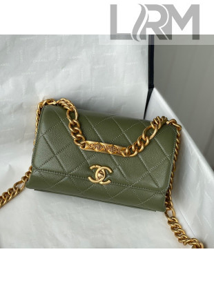 Chanel Grained Calfskin & Gold-Tone Metal Mini Flap Bag AS2711 Green 2021