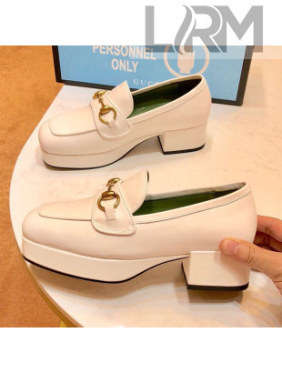 Gucci Leather Platform Loafer with Horsebit 565365 White 2019