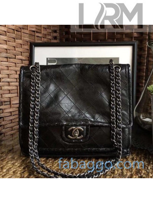 Chanel Wax Quilted Leather Messenger Bag Black 2020
