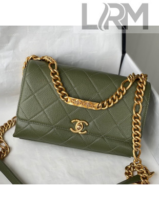 Chanel Grained Calfskin & Gold-Tone Metal Flap Bag AS2764 Green 2021