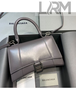 Balenciaga Hourglass Small Top Handle Bag in Smooth Calfskin Smoky Grey/Silver 2020