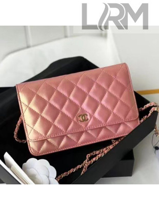 Chanel Iridescent Leather Wallet on Chain WOC AP0315 Pink 2021 TOP